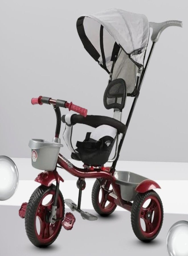 Maanit Kids Tricycle with Canopy, Dual Storage Basket & Parental Handle Control - Comfort Seat, Ages 1.5-5 Years - Toddler Tricycle, Baby Cycle with Easy Steering (Red) - Image 1